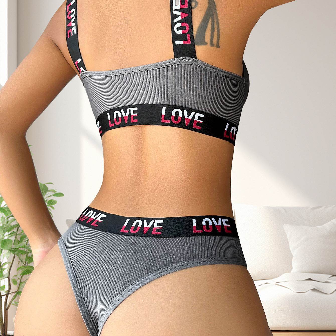 Sports Underwear Deep V T-back Contrast Color Letters - MYLUXURY LANE ENTERPRISE