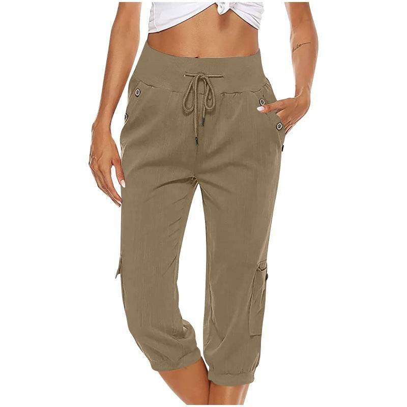 Women's Cropped Pants Cotton Linen Cargo Pocket Casual Pants - MYLUXURY LANE ENTERPRISE