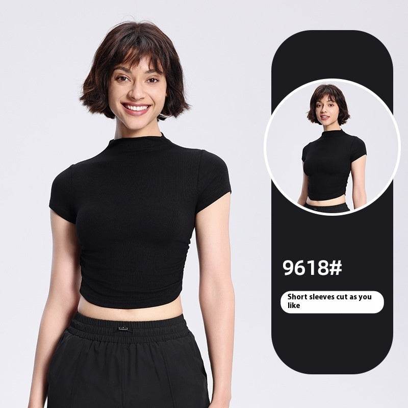 Women's Graceful And Fashionable Slim-fit Half Turtleneck Pleated Waist Yoga Clothes Sports Casual Top - MYLUXURY LANE ENTERPRISE