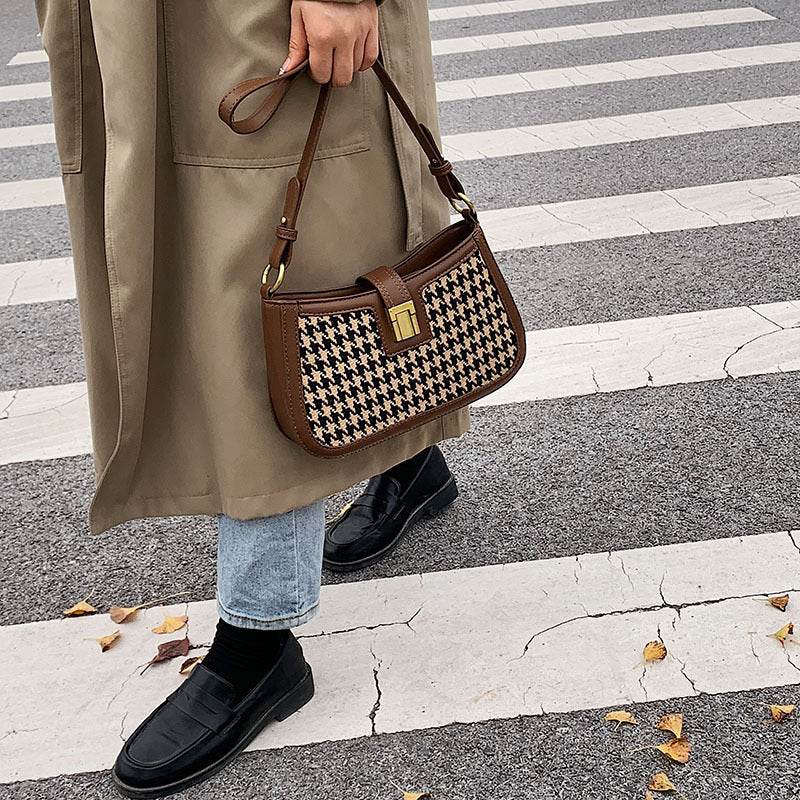 Houndstooth Lock Check Women's Bag Shoulder Bag - MYLUXURY LANE ENTERPRISE