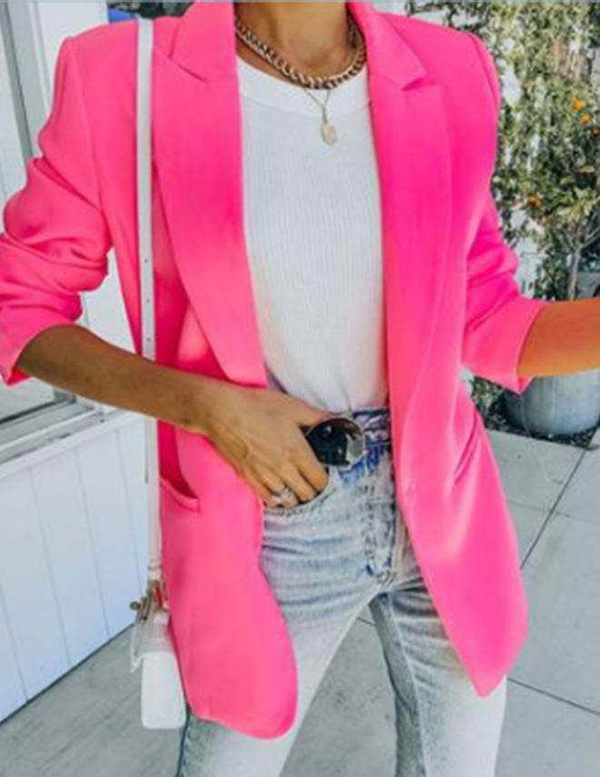 Solid Color Lapel Long Sleeve Small Suit Jacket - MYLUXURY LANE ENTERPRISE