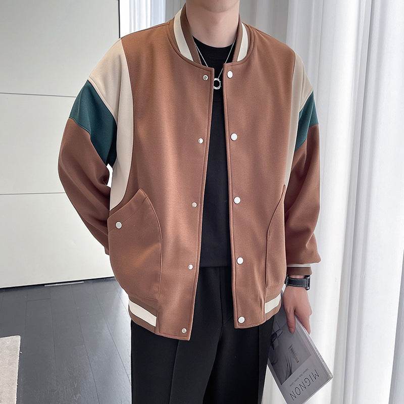 Men's Youth Stand Collar Stitching Casual Cotton Baseball Uniform Jacket Coat - MYLUXURY LANE ENTERPRISE