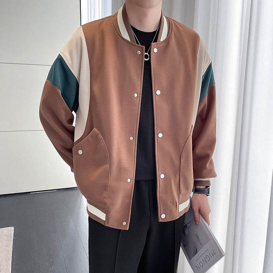 Men's Youth Stand Collar Stitching Casual Cotton Baseball Uniform Jacket Coat - MYLUXURY LANE ENTERPRISE