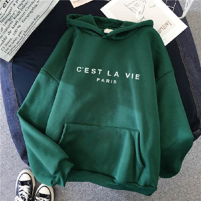 Loose Hooded Sweater Student Hoodie With Letter Print Sports Tops - MYLUXURY LANE ENTERPRISE