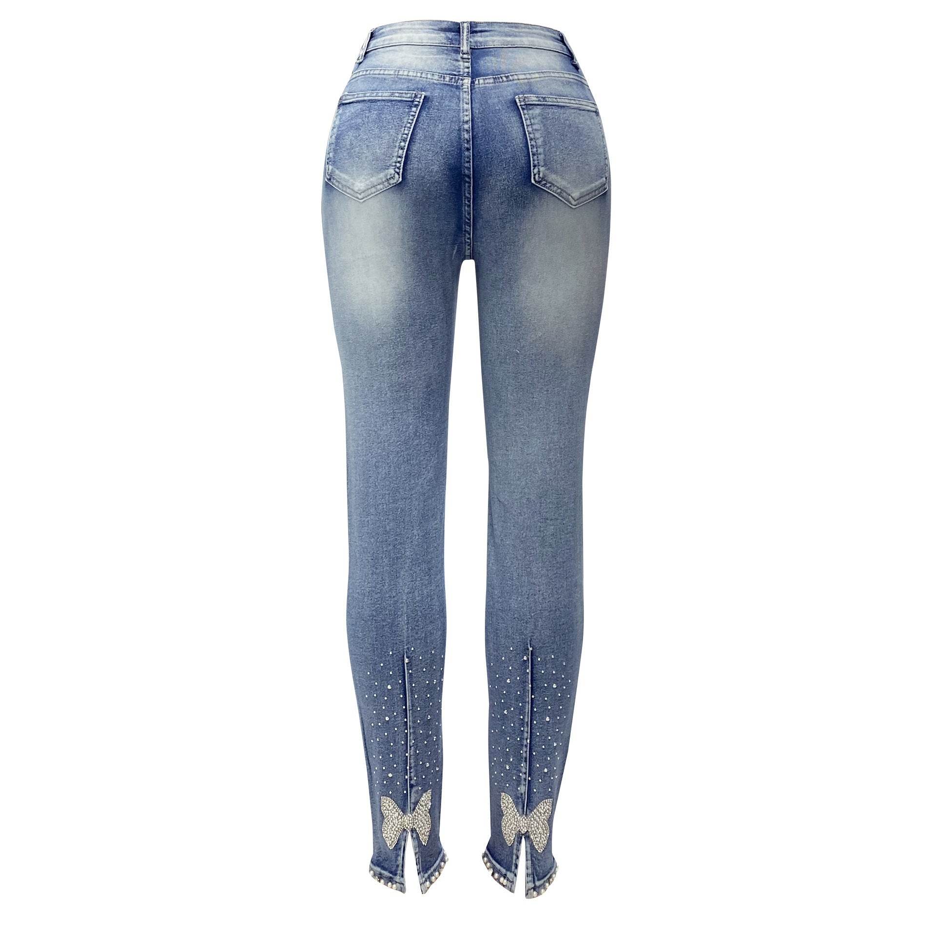 Women's Jeans European And American Trendy High Waist Beaded Skinny Tappered Pants - MYLUXURY LANE ENTERPRISE