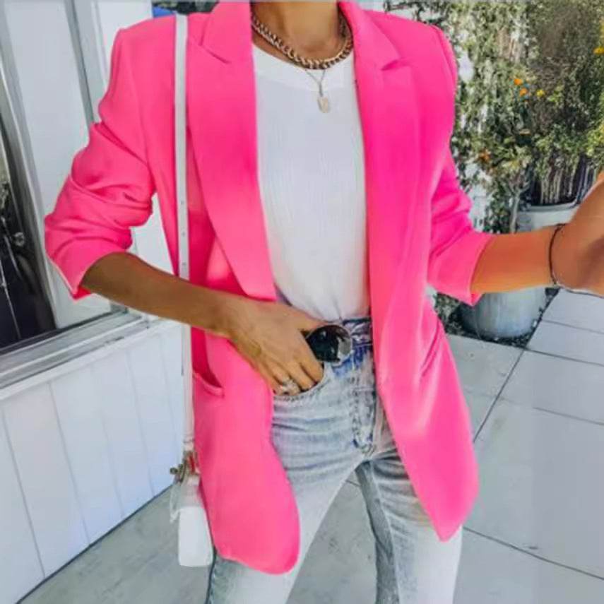 Solid Color Lapel Long Sleeve Small Suit Jacket - MYLUXURY LANE ENTERPRISE