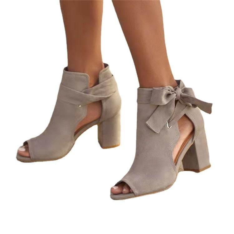 Women's European And American Side Empty Bow Thick Heel Fish Mouth - MYLUXURY LANE ENTERPRISE