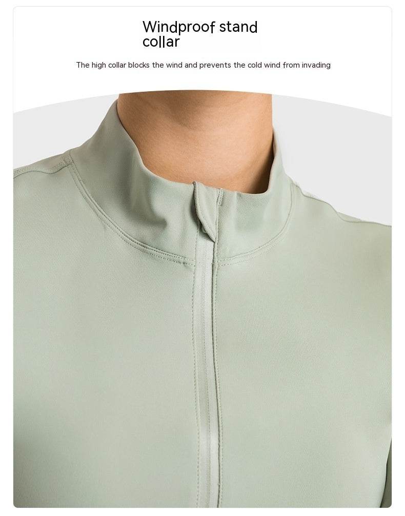 Double-sided Nylon Half Zipped Stand Collar Yoga Jacket Women's Stretch Tight-fitting Cinched Slimming Sports Jacket - MYLUXURY LANE ENTERPRISE