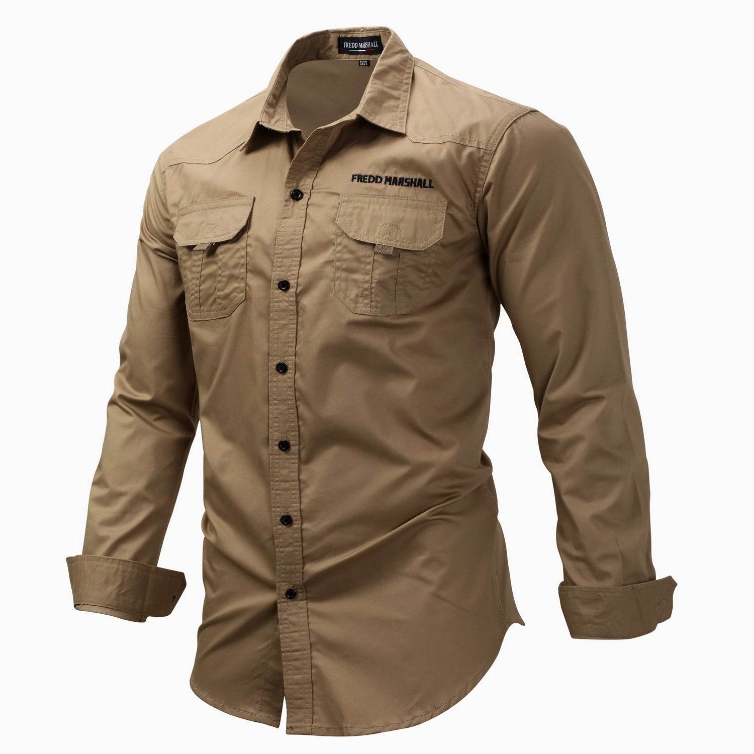 Men's Long Sleeve Lapel Casual Pocket Military Shirt - MYLUXURY LANE ENTERPRISE