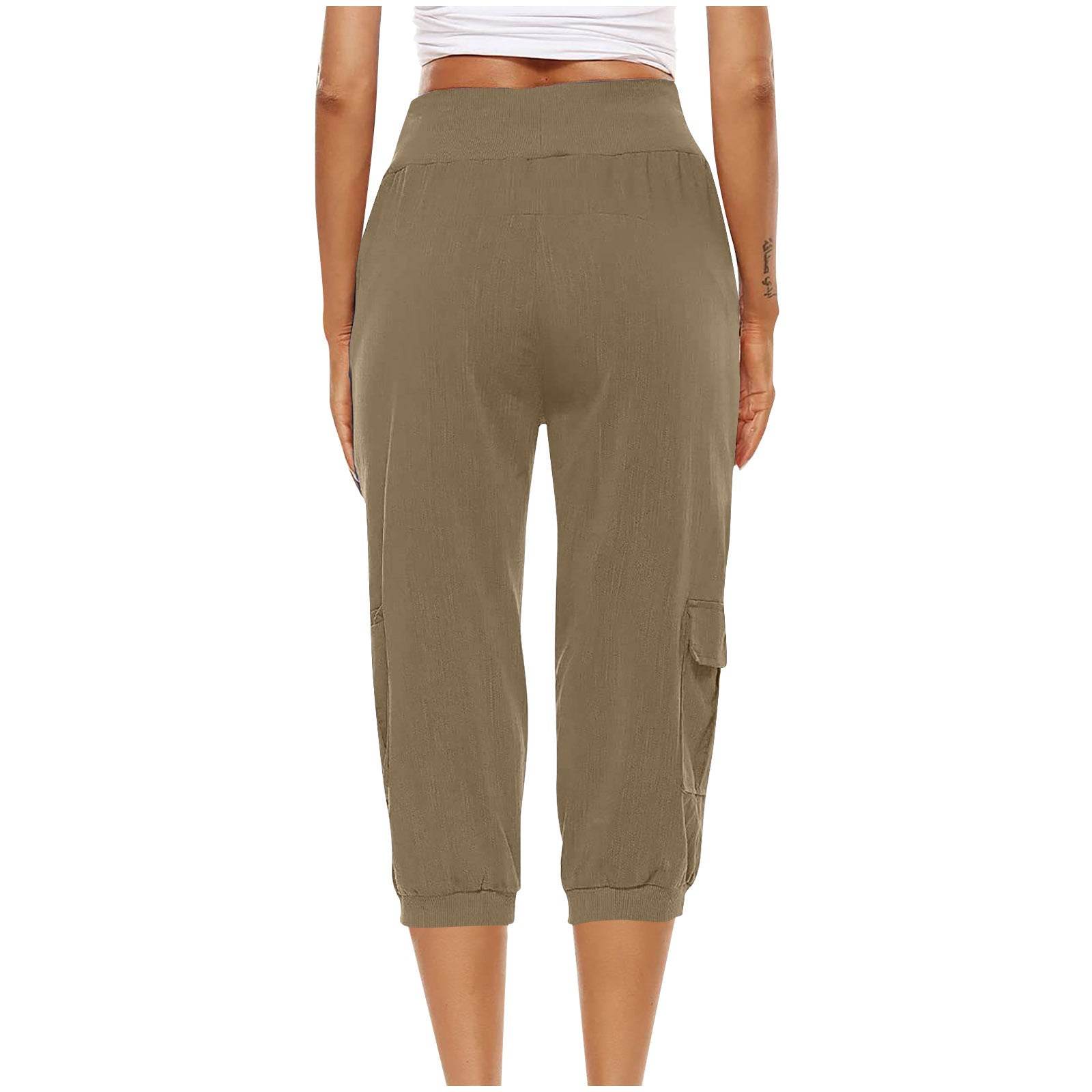 Women's Cropped Pants Cotton Linen Cargo Pocket Casual Pants - MYLUXURY LANE ENTERPRISE