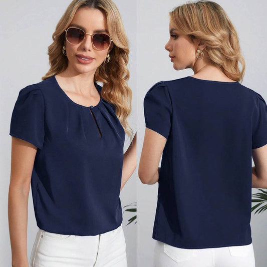 European And American Round Neck One Button Hollow Loose Women's Wear Casual Top - MYLUXURY LANE ENTERPRISE
