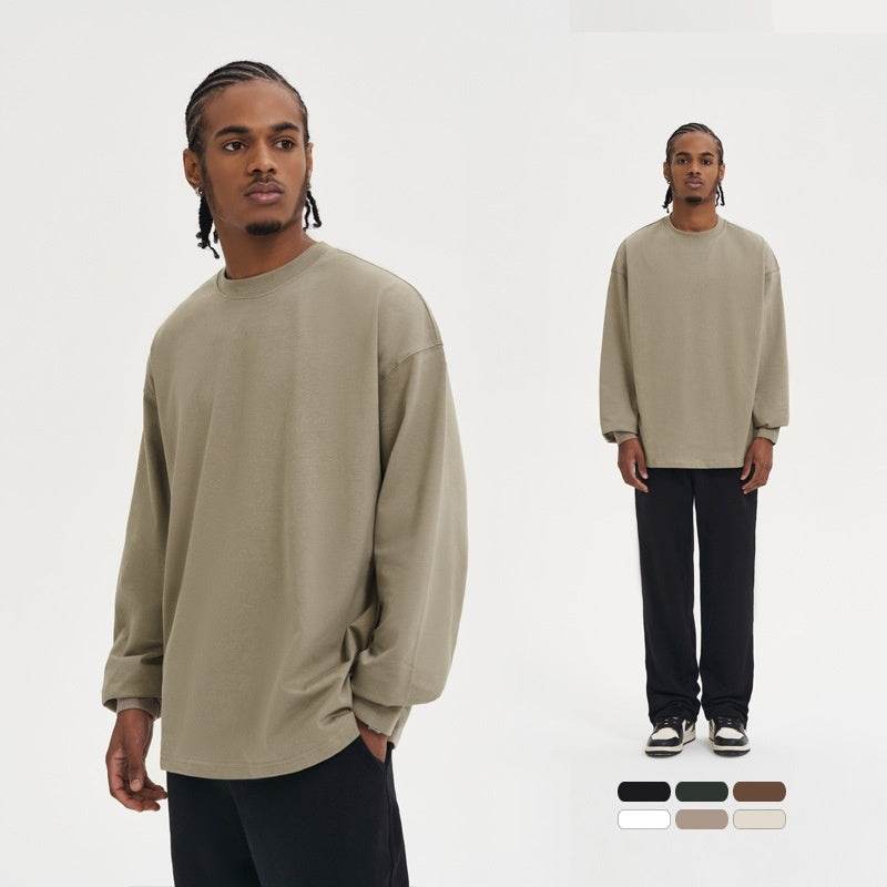 280g Solid Color Heavy Cotton Loose Basic Style Bottoming Long Sleeve T-shirt - MYLUXURY LANE ENTERPRISE