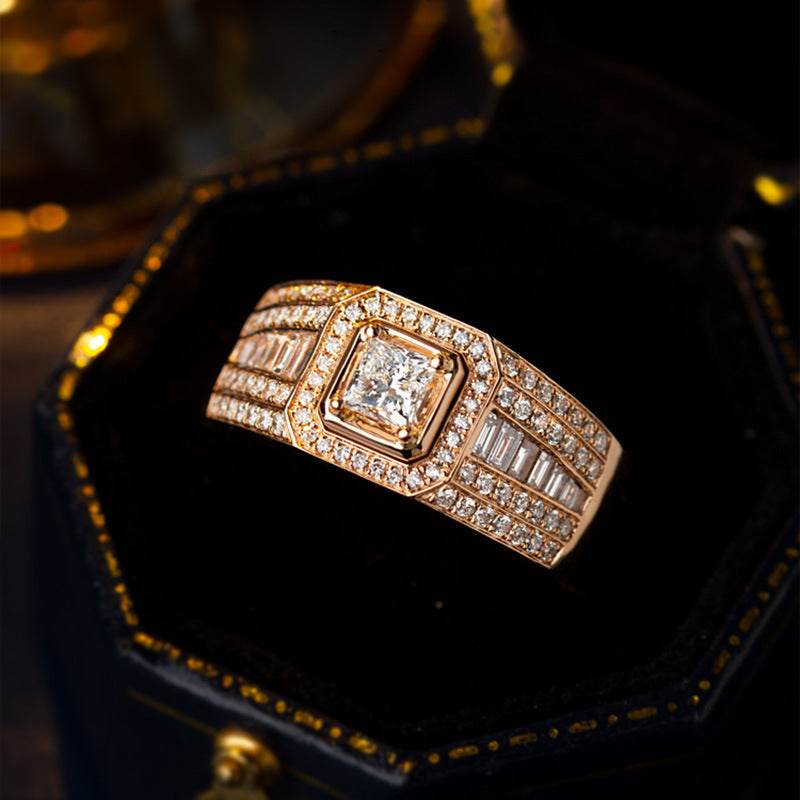 18K Gold Platinum Gold Plated Princess Square Diamond Ring - MYLUXURY LANE ENTERPRISE