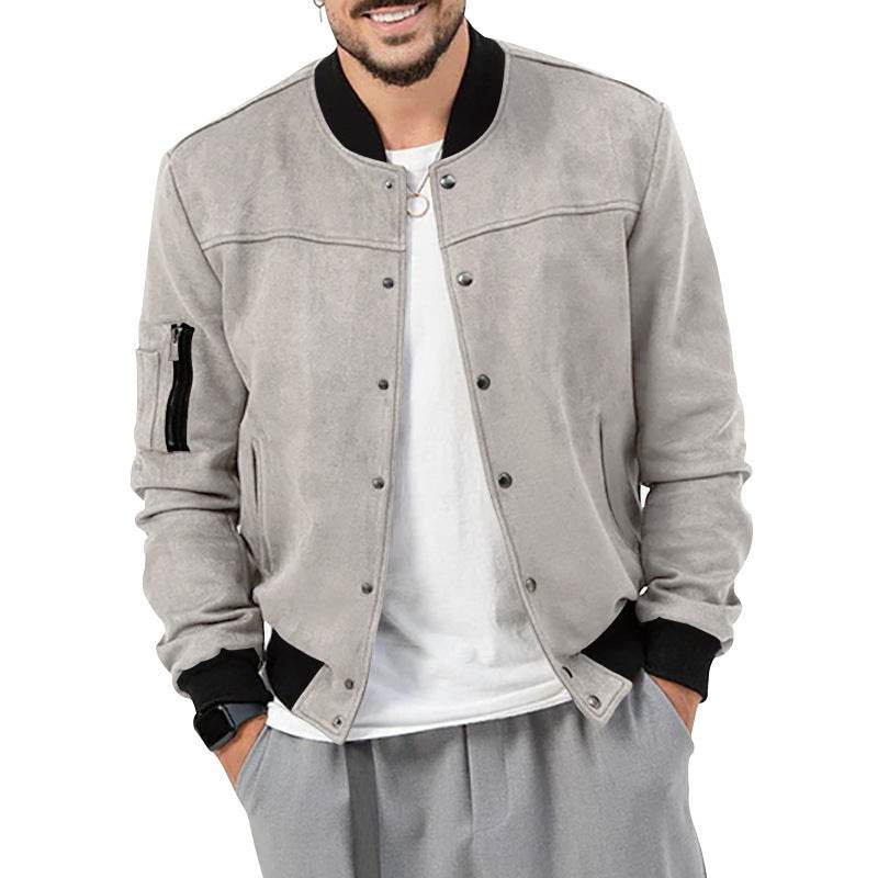 Suede Stand Collar Men's Button Cardigan - MYLUXURY LANE ENTERPRISE