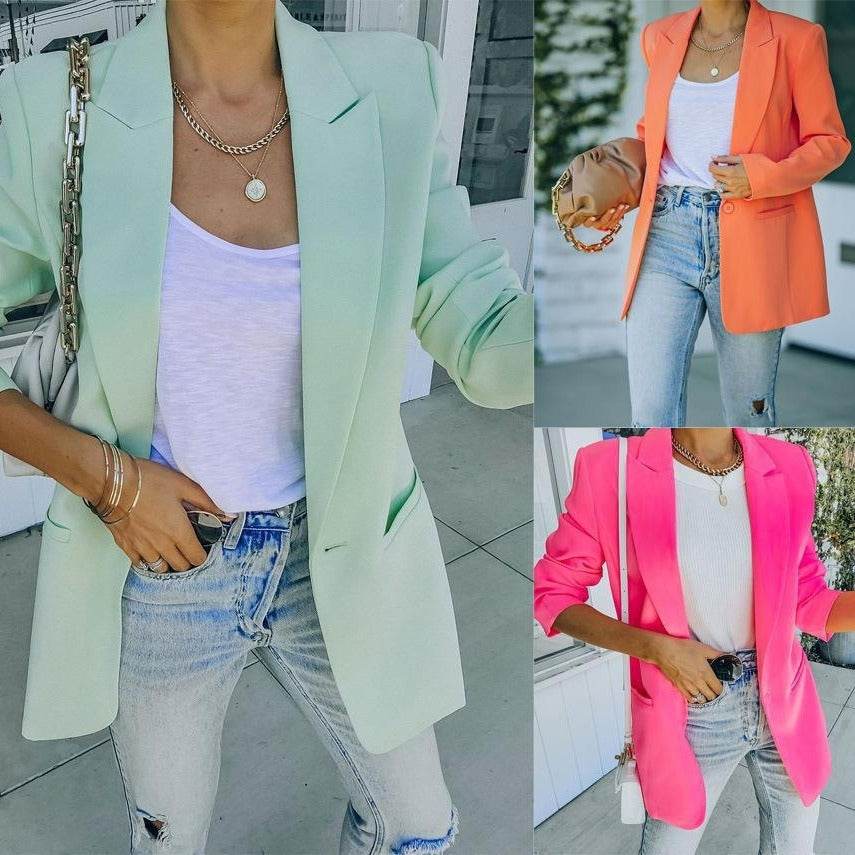 Solid Color Lapel Long Sleeve Small Suit Jacket - MYLUXURY LANE ENTERPRISE