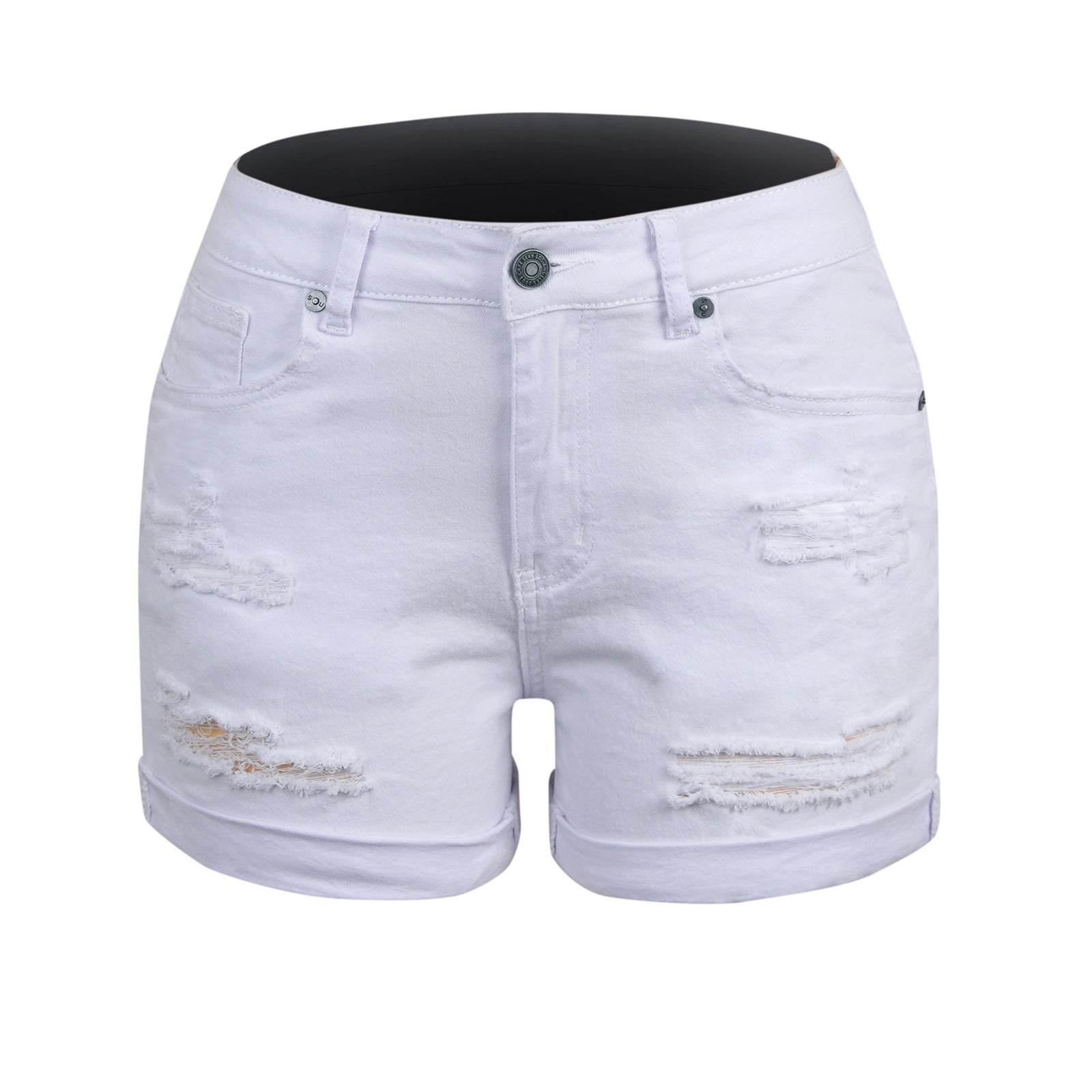 Elastic Hole Curling Women's Denim Shorts - MYLUXURY LANE ENTERPRISE