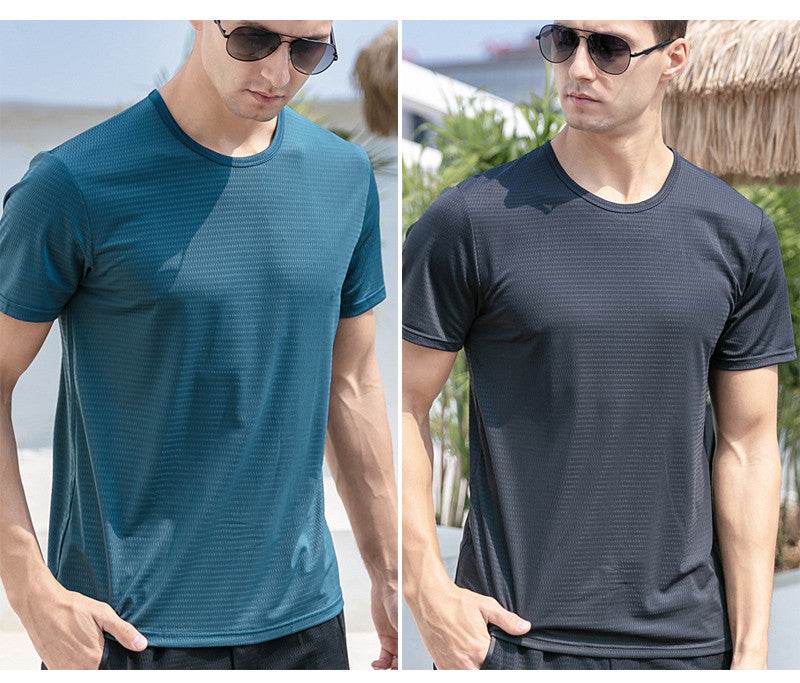 Ice Silk Short Sleeve T-shirt Men's Summer New Thin Mesh Quick Dry T-shirt Breathable Loose Large Sports Half Sleeve - MYLUXURY LANE ENTERPRISE