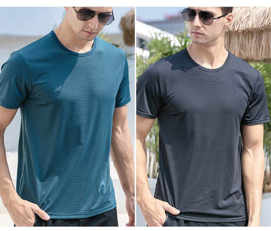 Ice Silk Short Sleeve T-shirt Men's Summer New Thin Mesh Quick Dry T-shirt Breathable Loose Large Sports Half Sleeve - MYLUXURY LANE ENTERPRISE