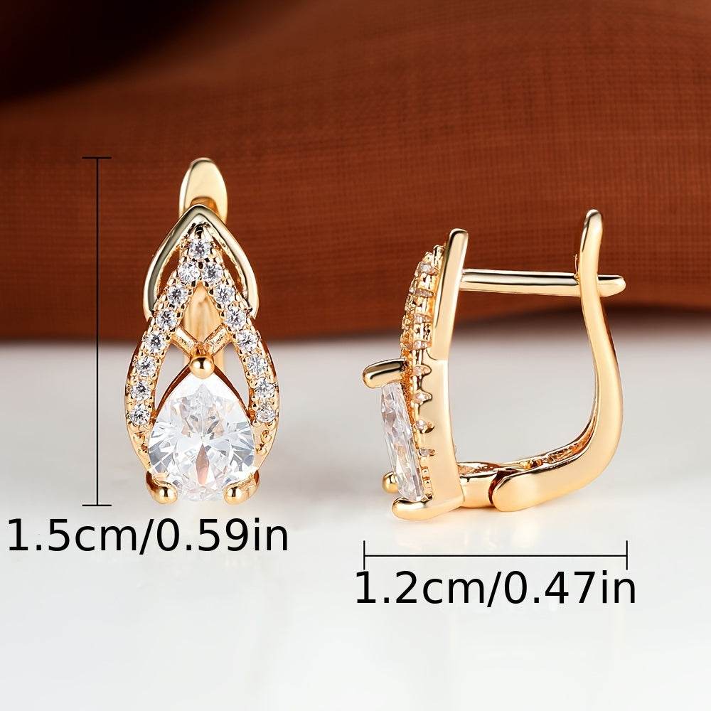 Teardrop Shape Shiny zirconia Decor Golden Hoop Earrings - MYLUXURY LANE ENTERPRISE