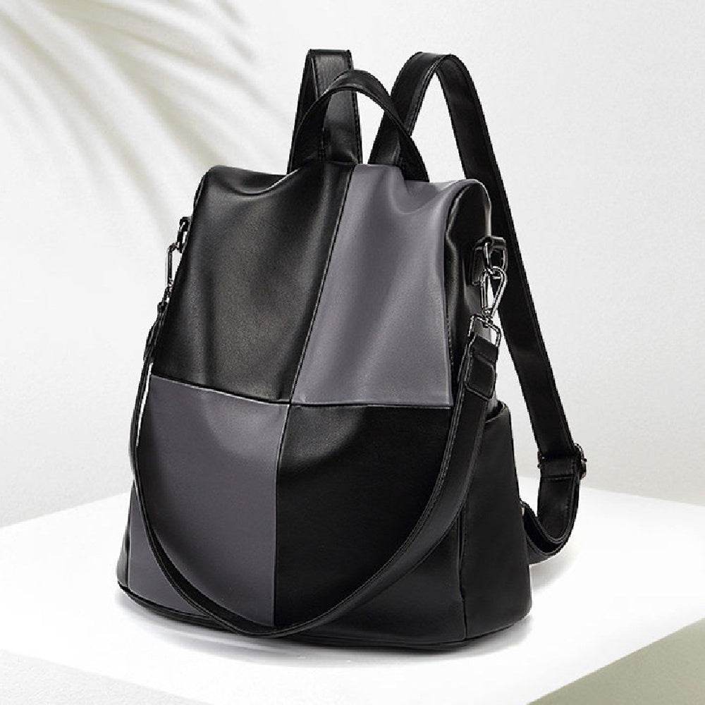 Fashion Stitching Contrast Color Soft Leather Backpack - MYLUXURY LANE ENTERPRISE
