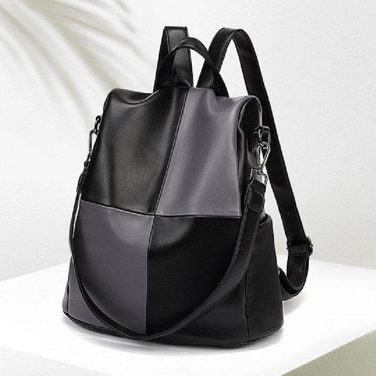 Fashion Stitching Contrast Color Soft Leather Backpack - MYLUXURY LANE ENTERPRISE