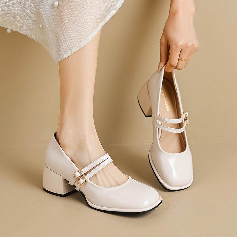 French Style Mary Jane Women's Chunky Heel Leather Retro Shoes - MYLUXURY LANE ENTERPRISE