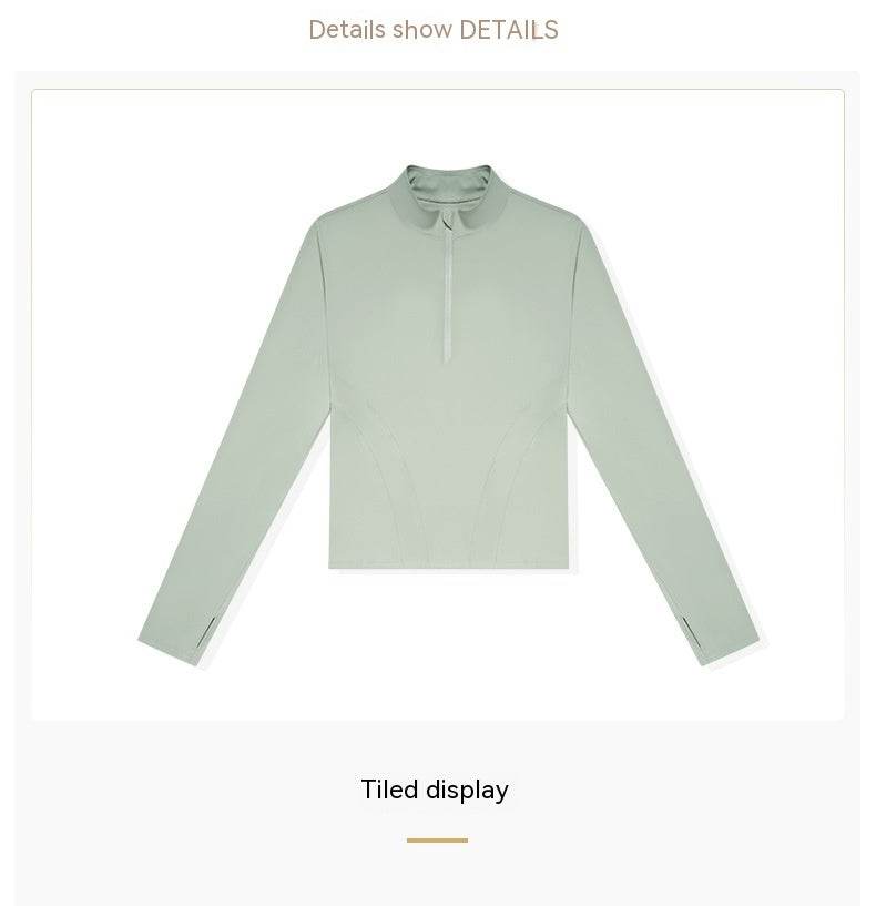Double-sided Nylon Half Zipped Stand Collar Yoga Jacket Women's Stretch Tight-fitting Cinched Slimming Sports Jacket - MYLUXURY LANE ENTERPRISE