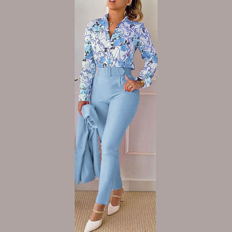 Women's Fashionable Printed Long-sleeved Shirt And Trousers Suit - MYLUXURY LANE ENTERPRISE