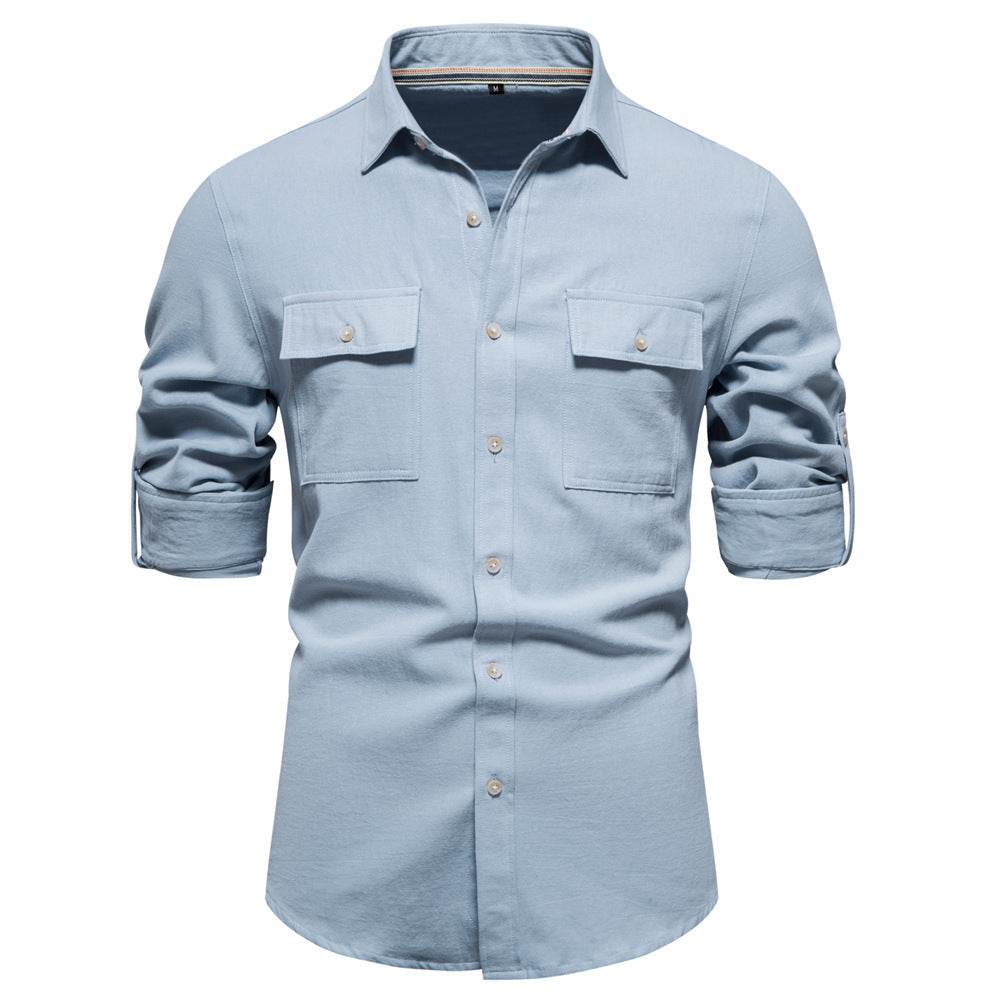 Business Pure Color European Size Long Sleeve Shirt - MYLUXURY LANE ENTERPRISE
