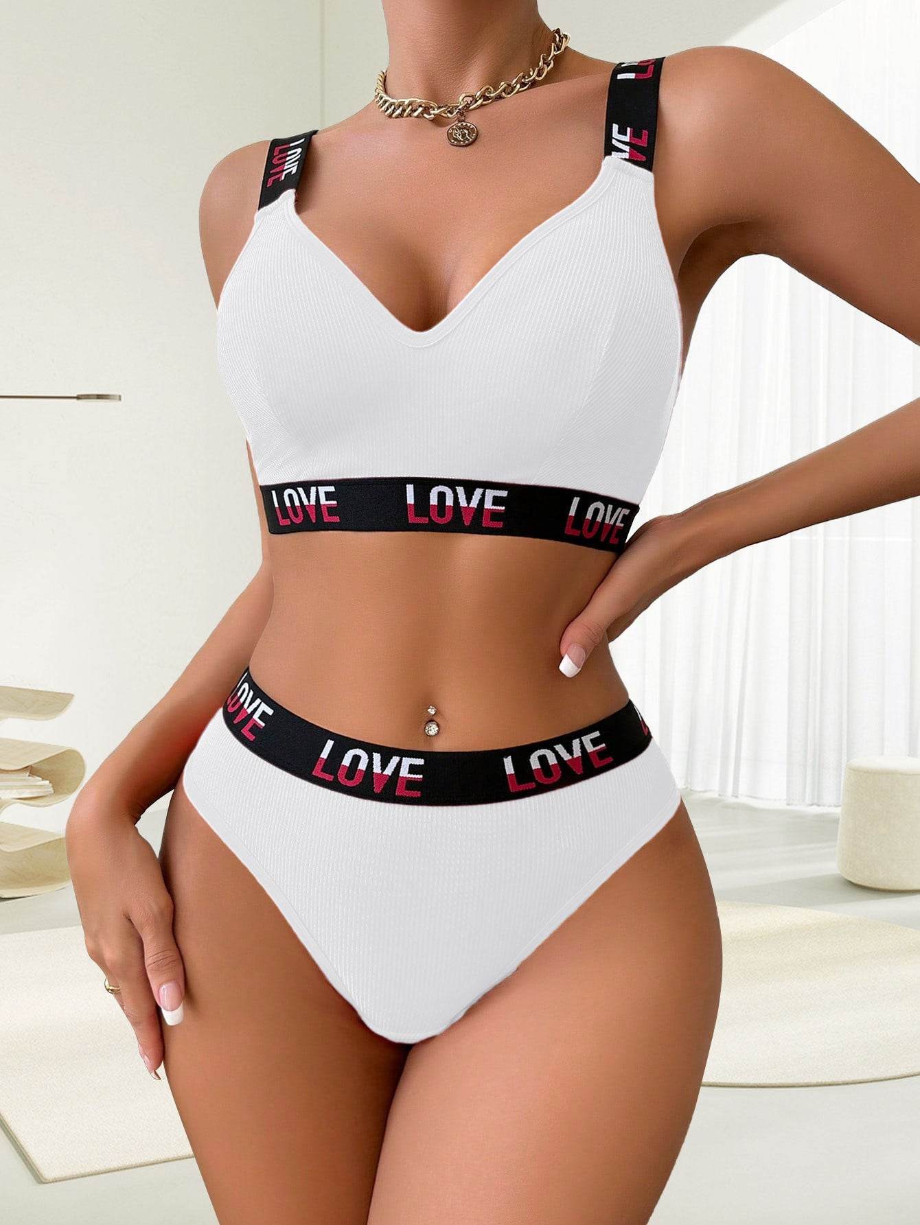 Sports Underwear Deep V T-back Contrast Color Letters - MYLUXURY LANE ENTERPRISE
