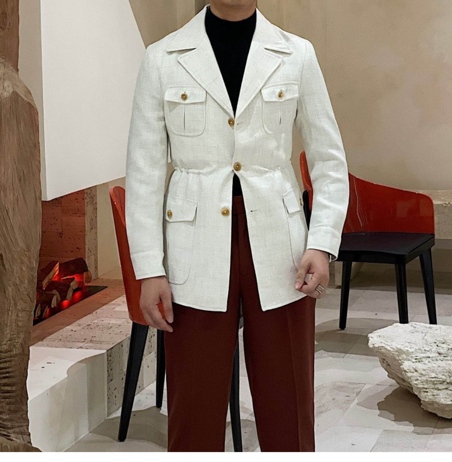 Retro Waist Cinching Casual Slim Fit Jacket, Suit Jacket For Men - MYLUXURY LANE ENTERPRISE
