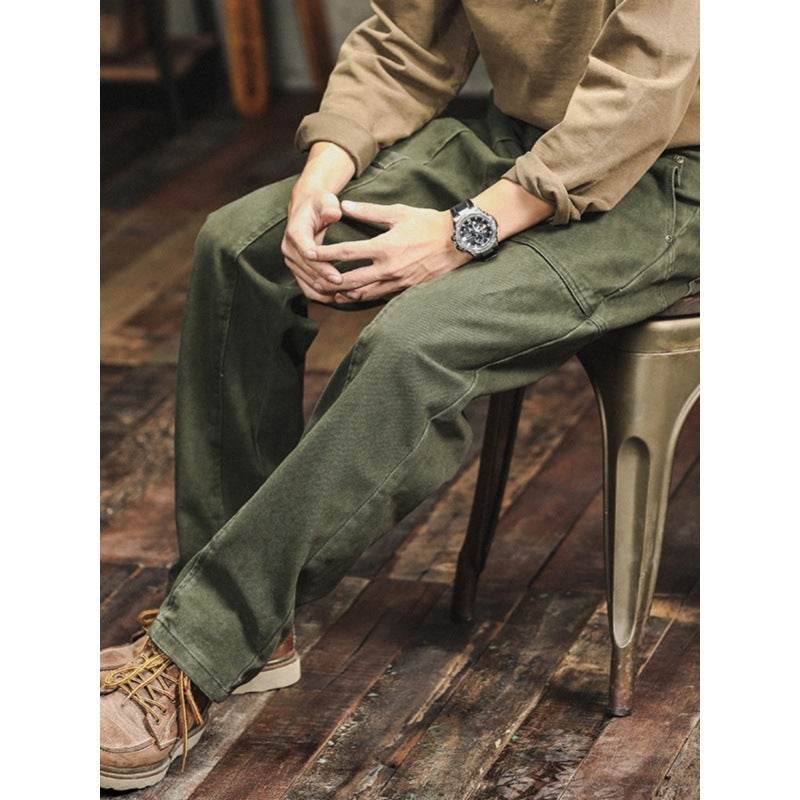 Retro Army Green Casual Pants Men's Loose Straight Cargo Pants - MYLUXURY LANE ENTERPRISE