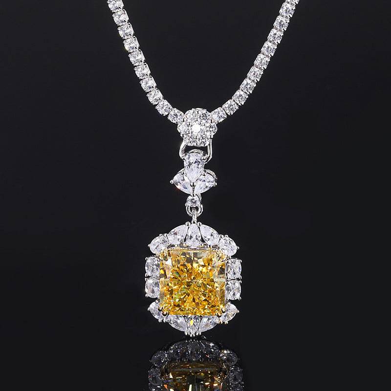 Whole Body Silver Simulation Color Treasure High Carbon Diamond Radiant Cut Square Pendant - MYLUXURY LANE ENTERPRISE