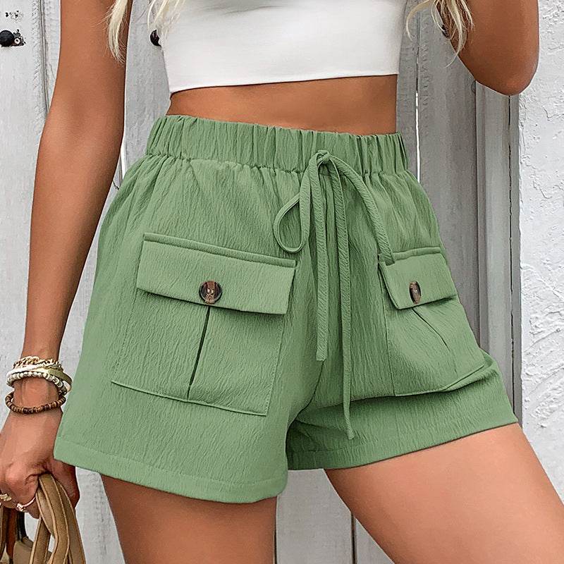 Women's Double Pocket Casual Elastic Waist Lace-up Shorts - MYLUXURY LANE ENTERPRISE