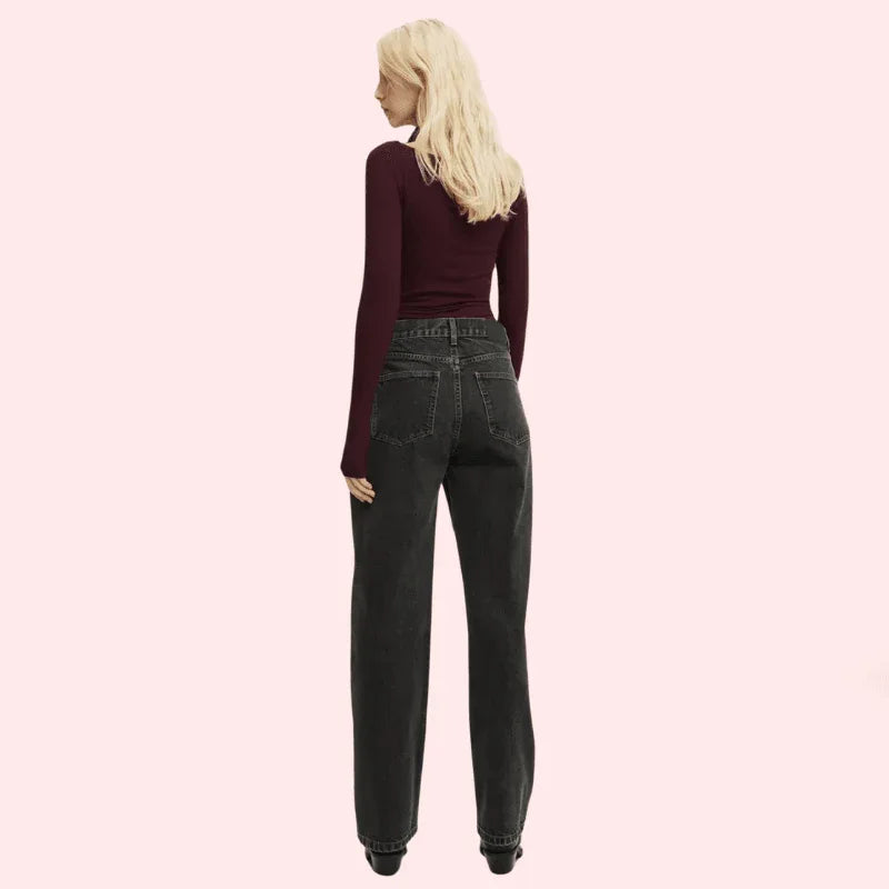 Women's Loose Straight Jeans in Smokey Black Denim - MYLUXURY LANE ENTERPRISE
