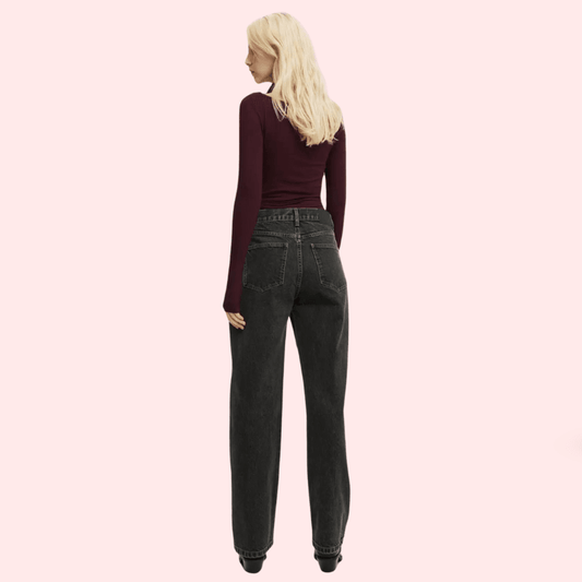 Women's Loose Straight Jeans in Smokey Black Denim - MYLUXURY LANE ENTERPRISE