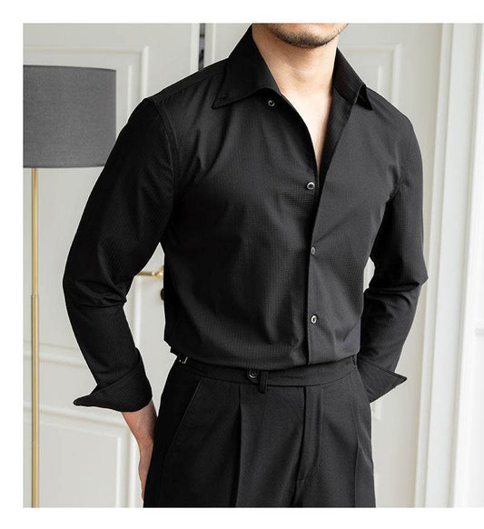 Non-ironing Slim-fit Casual Dark Plaid Long-sleeved Shirt - MYLUXURY LANE ENTERPRISE