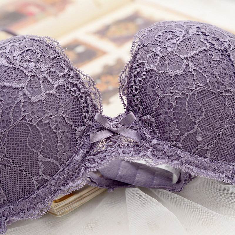 Lace Top Thin Bottom Thick Sponge Cup Push Up Bra Set - MYLUXURY LANE ENTERPRISE
