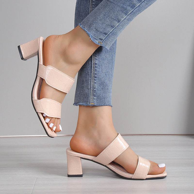 Stone Pattern Women's Sandals Summer Chunky Heel Open Toe Casual Slippers - MYLUXURY LANE ENTERPRISE