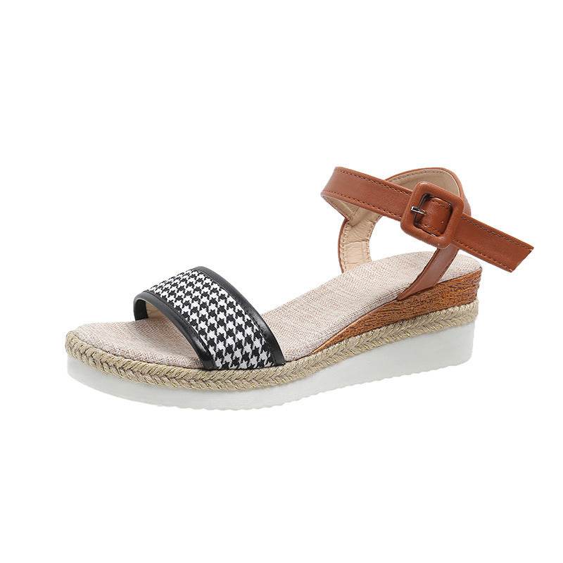 Houndstooth Print Sandals Women Summer Buckle Dress Shoes - MYLUXURY LANE ENTERPRISE