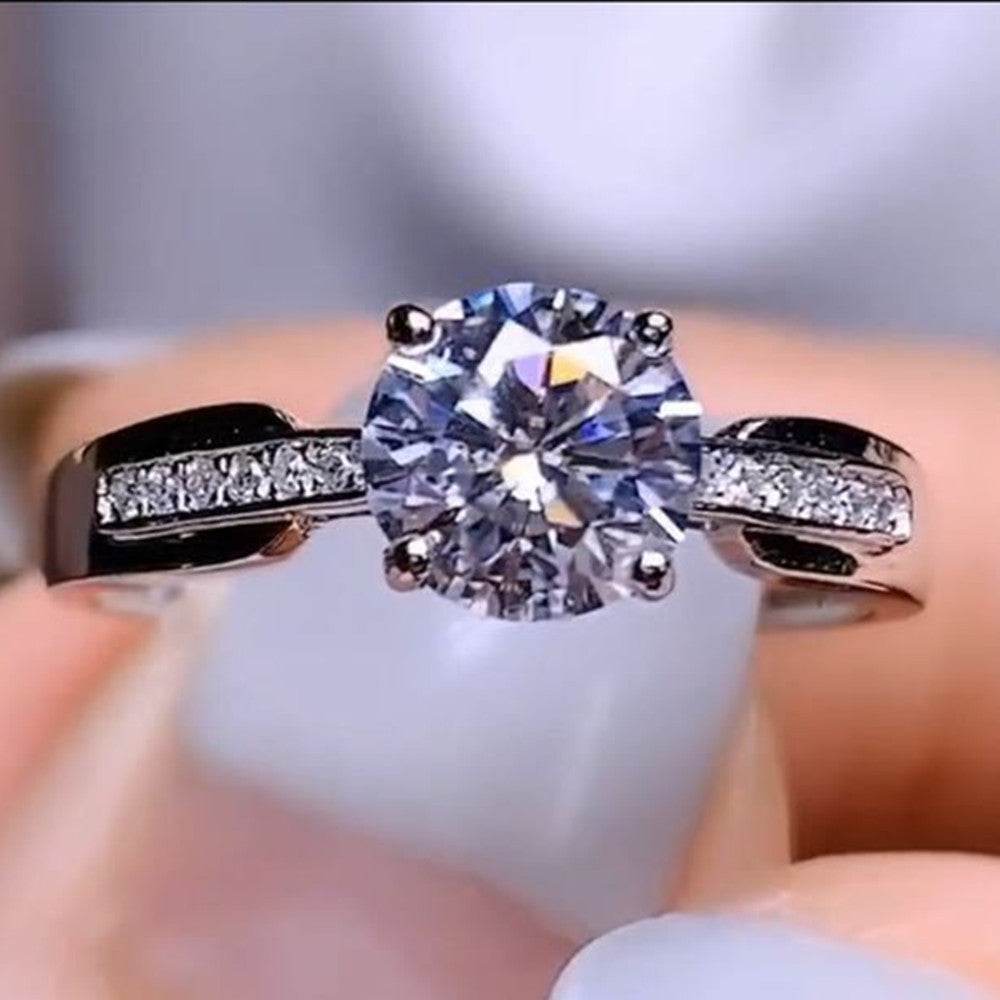 One Carat Moissanite Ring 925 Silver Platinum Plated Simple Style - MYLUXURY LANE ENTERPRISE
