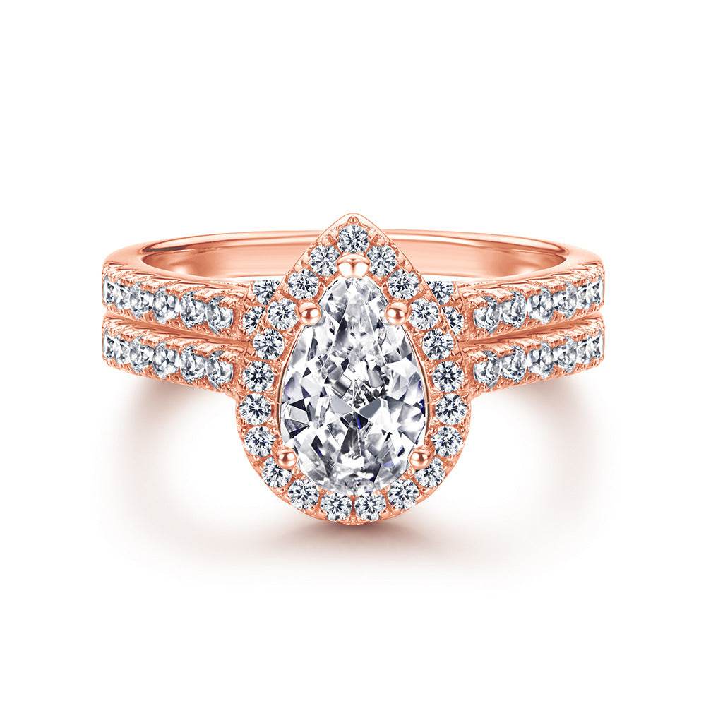 Sterling Silver Ring Drop-shaped Zircon Set Ring Simulation Diamond Ring - MYLUXURY LANE ENTERPRISE