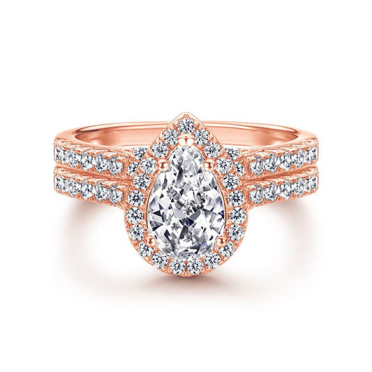Sterling Silver Ring Drop-shaped Zircon Set Ring Simulation Diamond Ring - MYLUXURY LANE ENTERPRISE