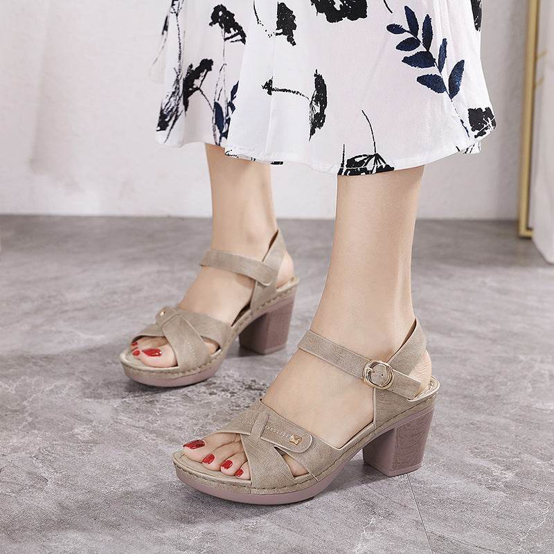 Women's Metal Buckle Stitching Buckle Chunky Heel Comfortable Plus Size Sandals - MYLUXURY LANE ENTERPRISE