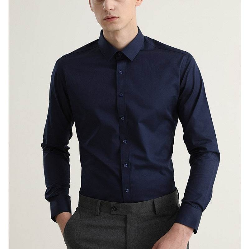 Long Sleeve White Shirt Men's Solid Color Stretch Slim-fitting Iron-free Anti-wrinkle Business Casual Men's Business Wear - MYLUXURY LANE ENTERPRISE