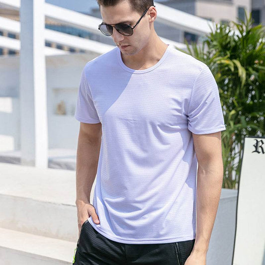 Ice Silk Short Sleeve T-shirt Men's Summer New Thin Mesh Quick Dry T-shirt Breathable Loose Large Sports Half Sleeve - MYLUXURY LANE ENTERPRISE