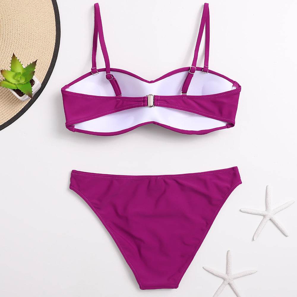European And American Solid Color Split Women's Swimsuit - MYLUXURY LANE ENTERPRISE
