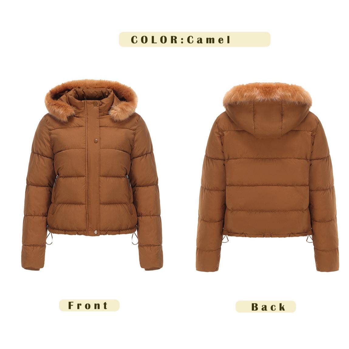 Autumn And Winter Warm Ladies Short Velvet Detachable Hat Long Sleeve Cotton Coat - MYLUXURY LANE ENTERPRISE