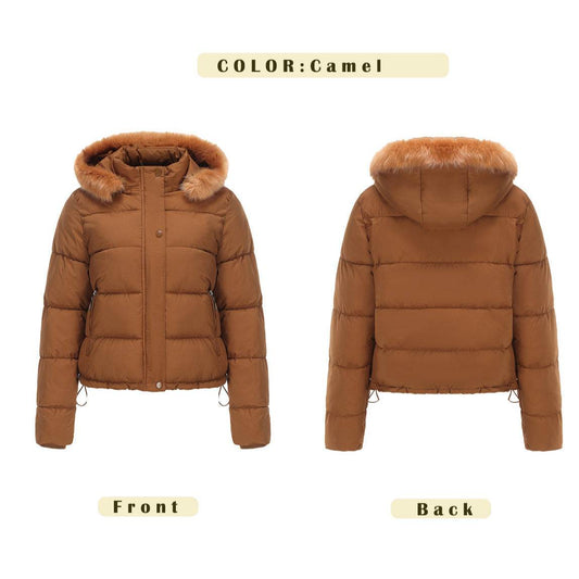 Autumn And Winter Warm Ladies Short Velvet Detachable Hat Long Sleeve Cotton Coat - MYLUXURY LANE ENTERPRISE