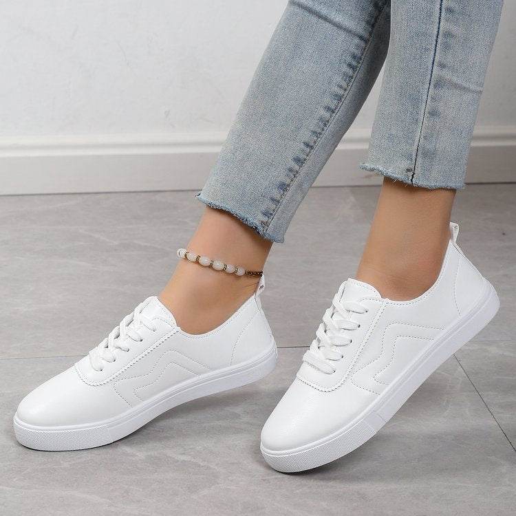 Round Toe Flat Bottom Lace Up Casual Comfortable White Shoes - MYLUXURY LANE ENTERPRISE